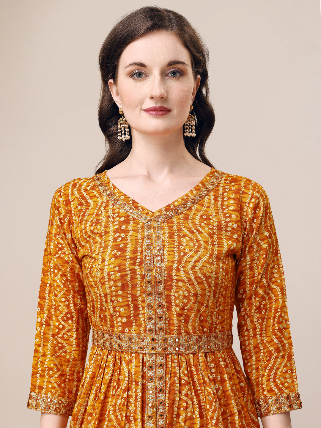 Multicolor Printed & Embroidered Front Slit Kurta Set with Belt