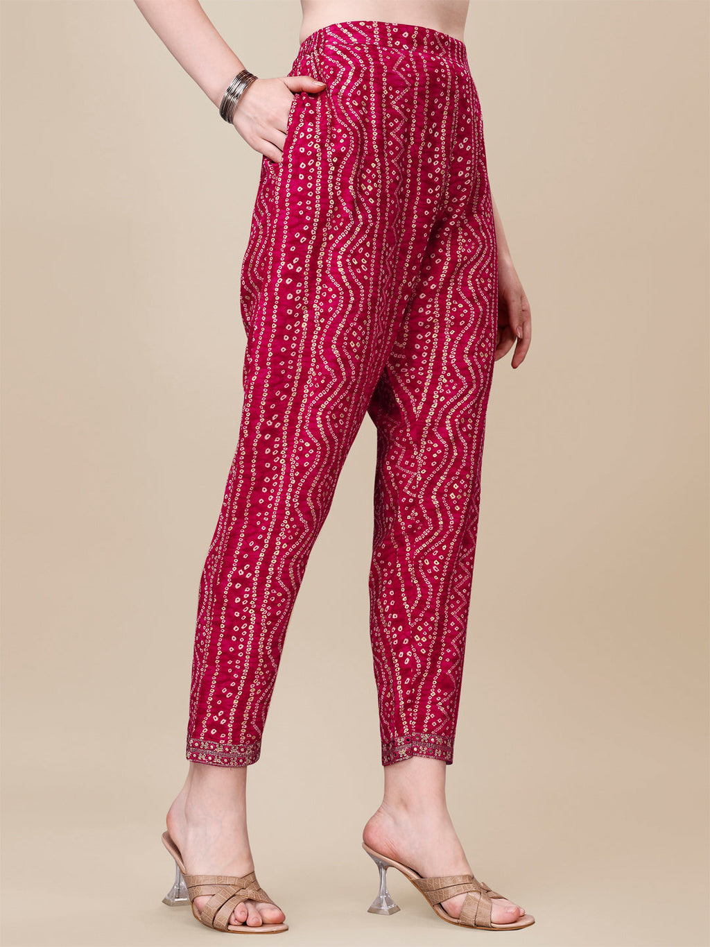 Multicolor Printed & Embroidered Front Slit Kurta Set with Belt