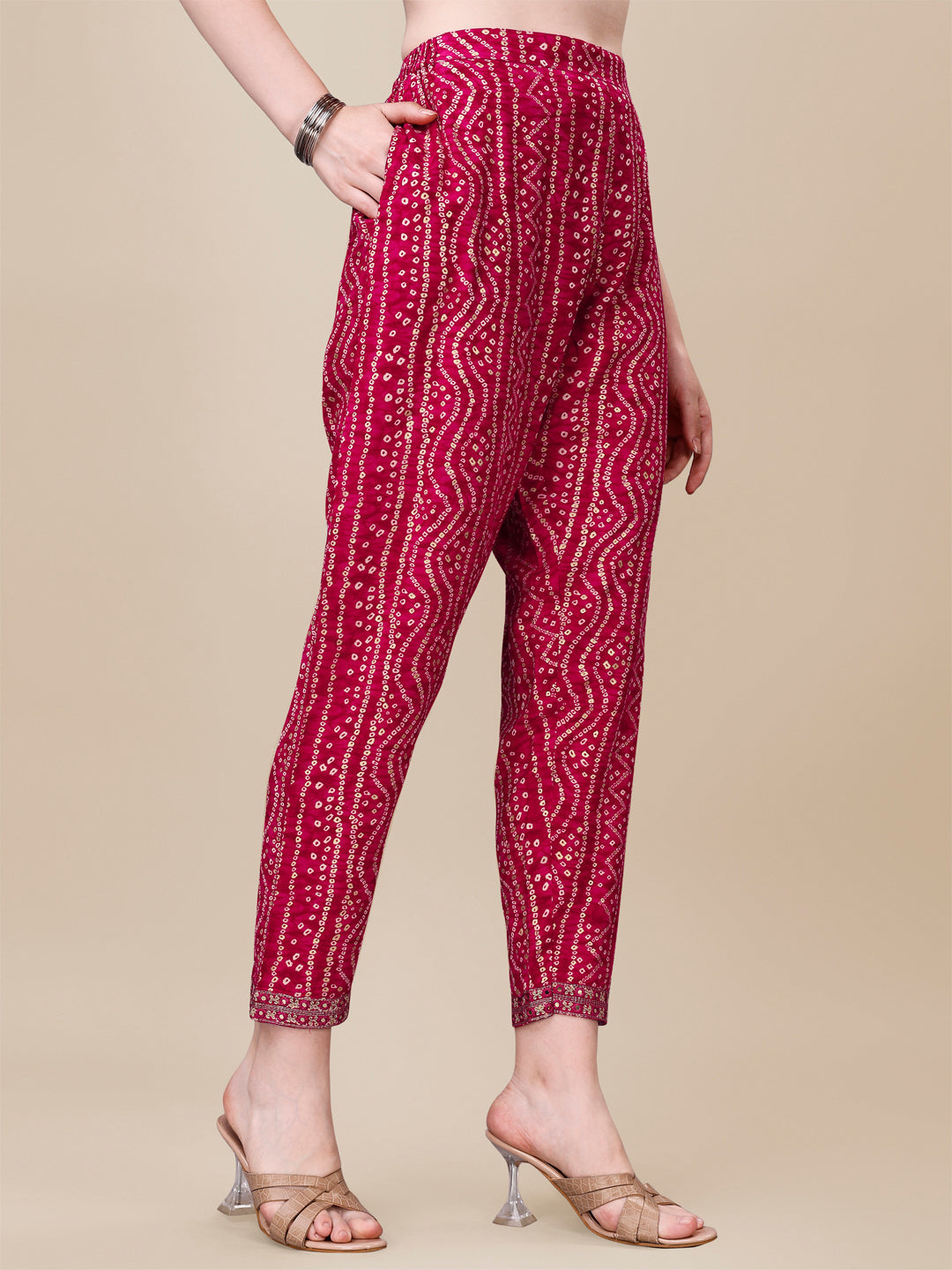 Multicolor Printed & Embroidered Front Slit Kurta Set with Belt