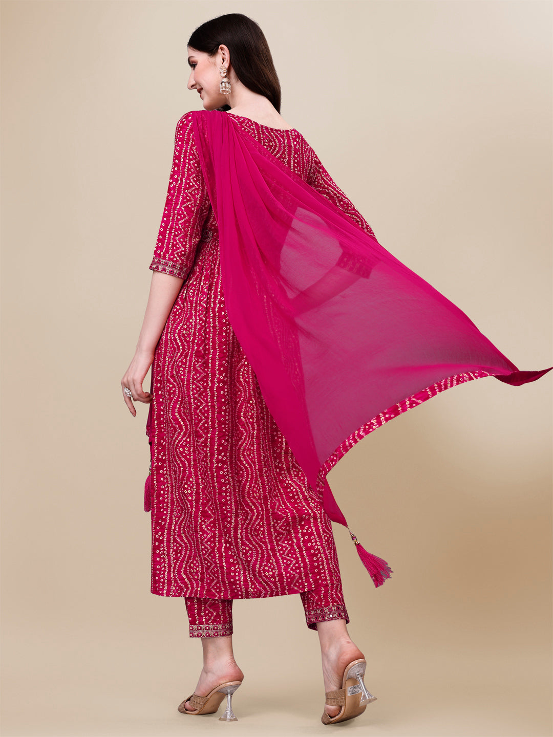 Multicolor Printed & Embroidered Front Slit Kurta Set with Belt