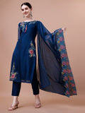 Placement Hand Embroidered Kurta With Pant & Organza Dupatta Set