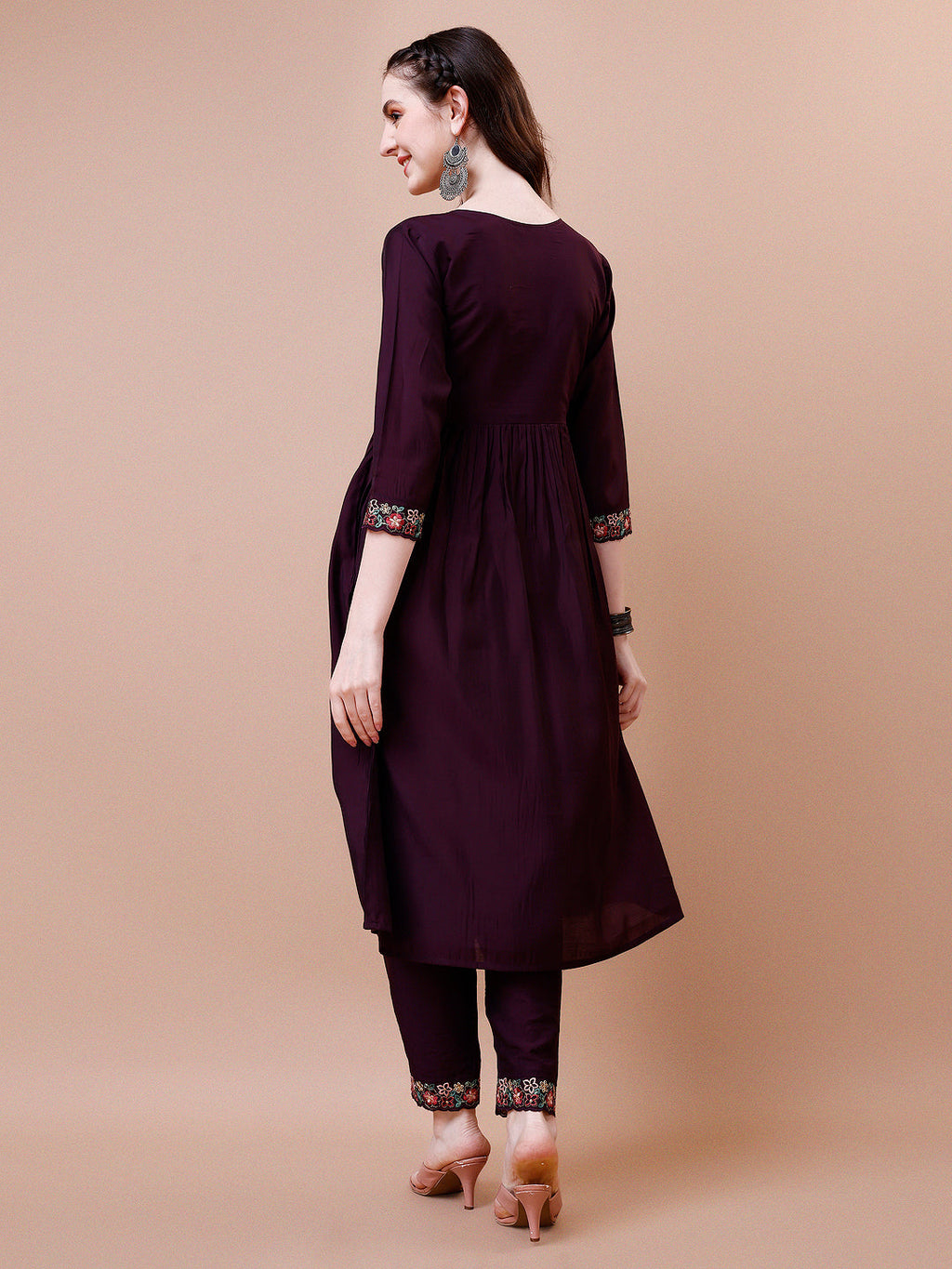 Premium Multicolor Alia Cut Embroidered Kurta Set with Dupatta