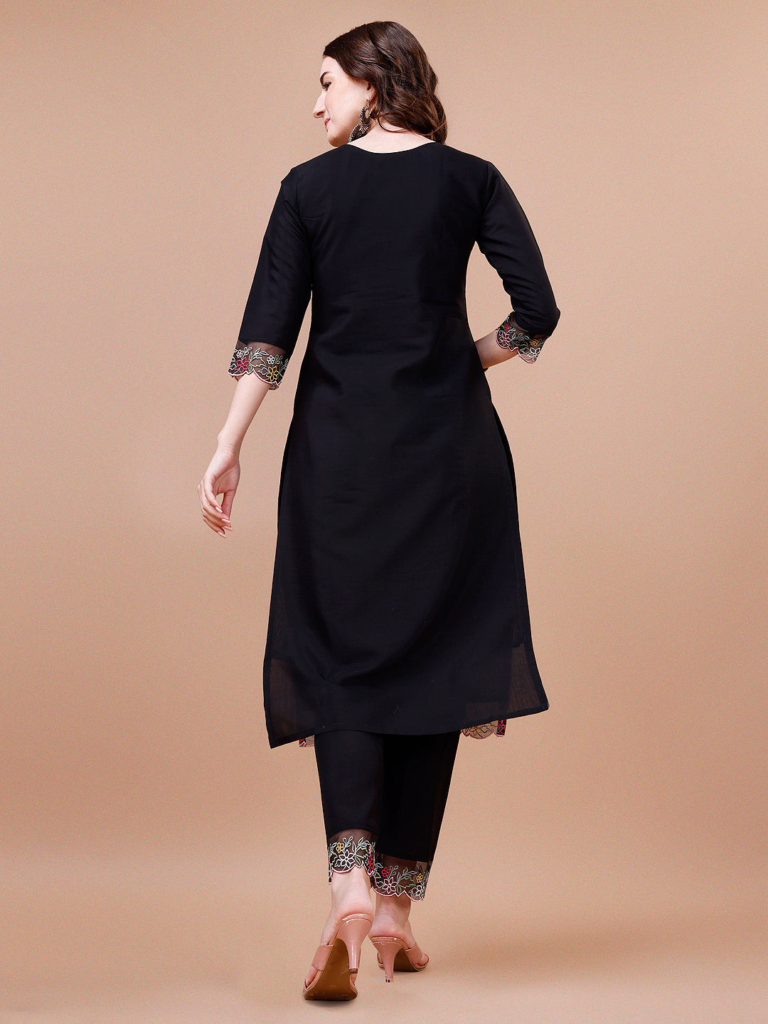 Multicolor Hand Embroidered Kurta Set with Organza Dupatta