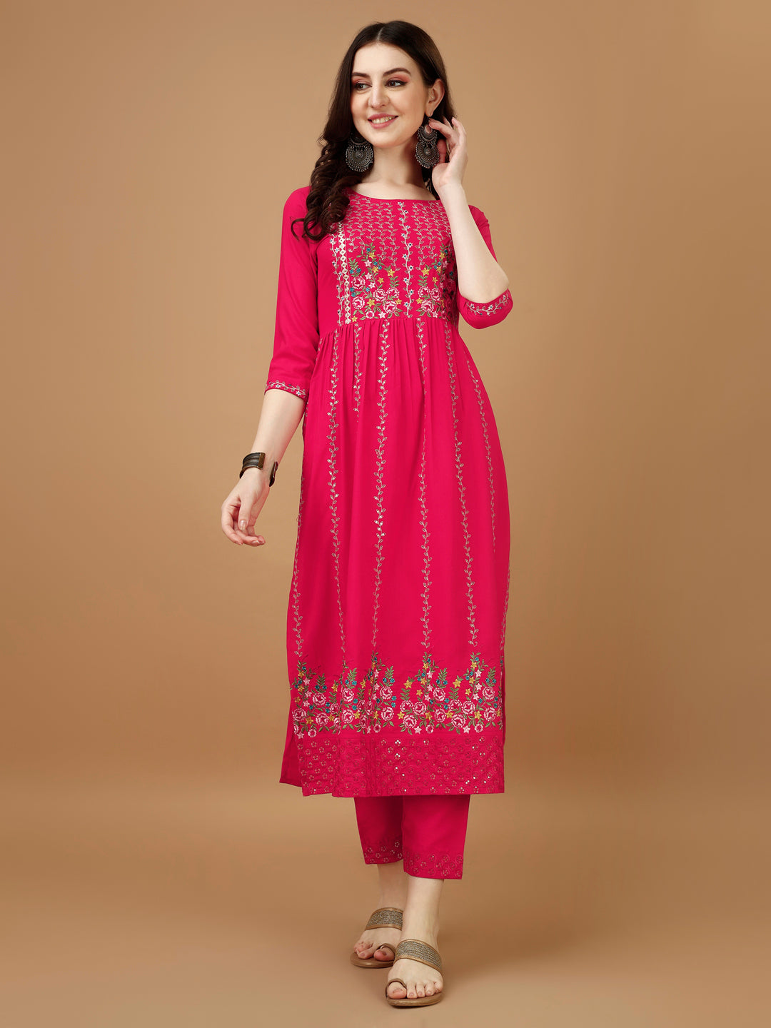 Nyra Cut Embroidered Kurta Set with Organza Dupatta, Multicolor