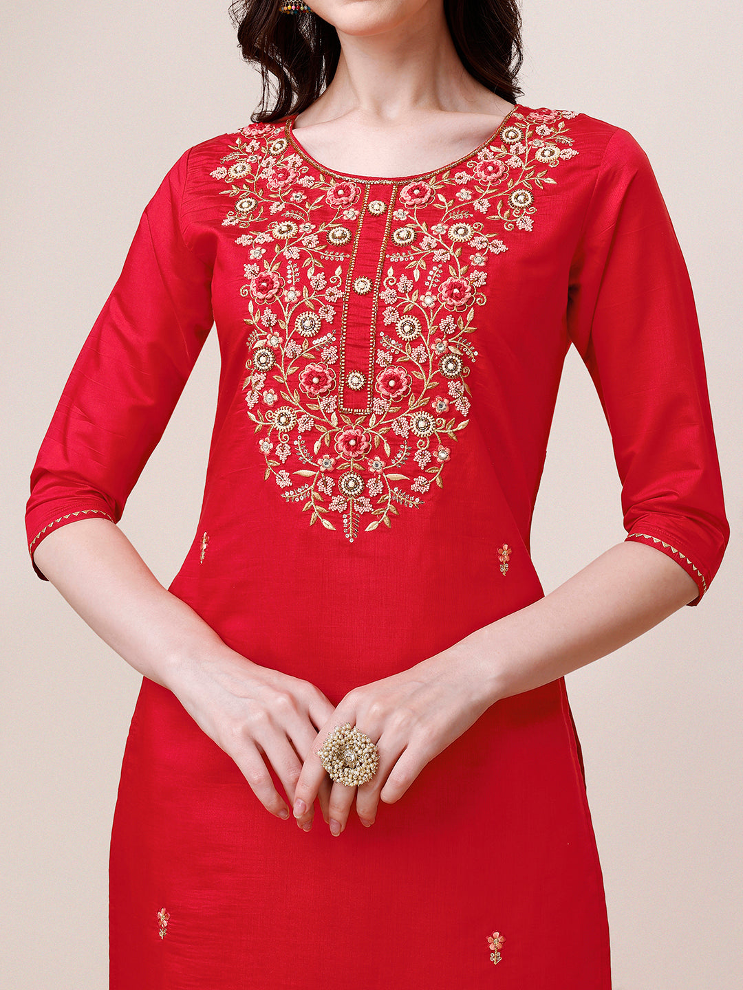 Embroidered Multicolor Kurta Set with Pant and Dupatta