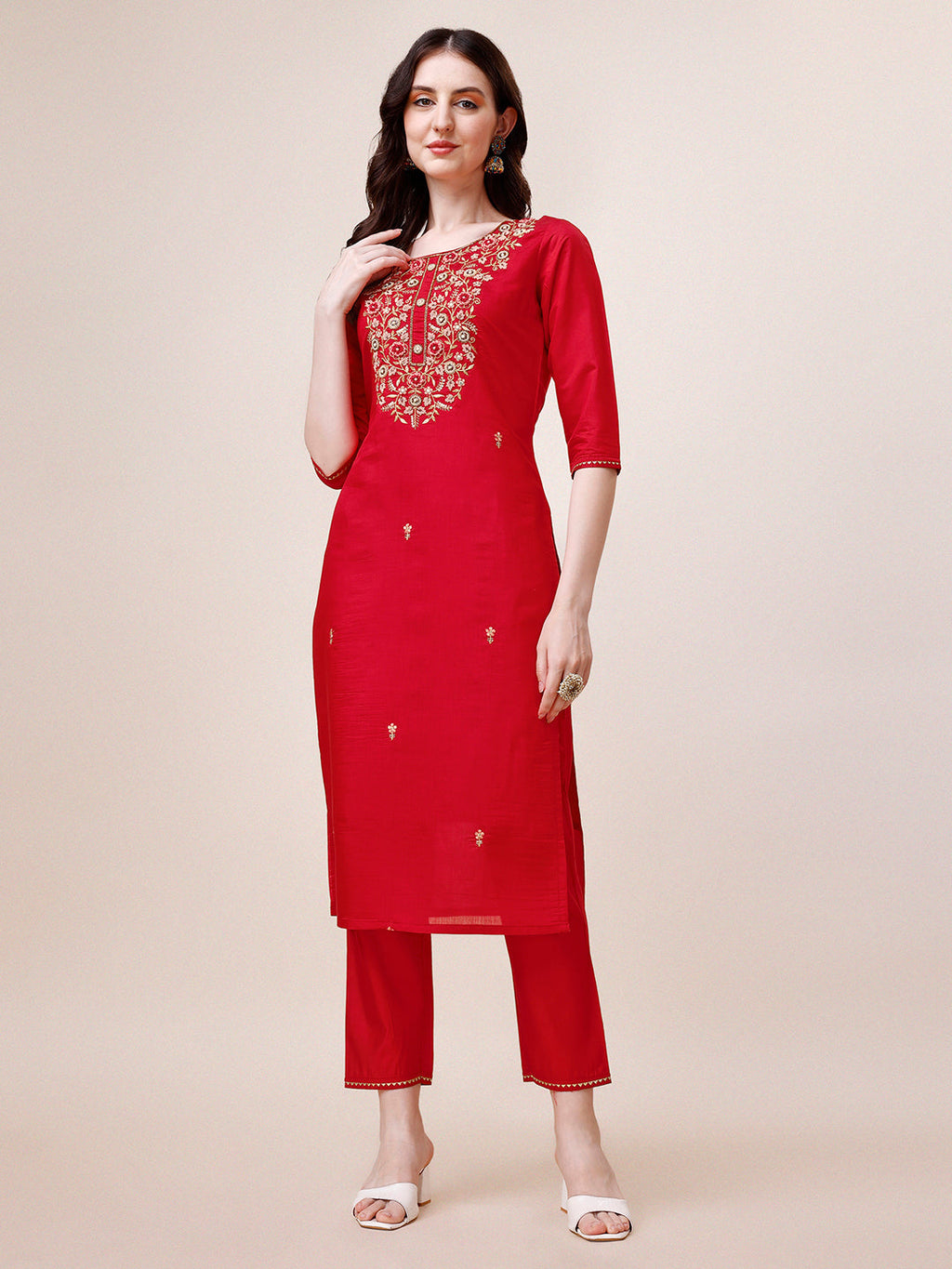 Embroidered Multicolor Kurta Set with Pant and Dupatta