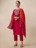 Embroidered Kurta With Pant And Dupatta Set, Multicolor - Hiral Fashion