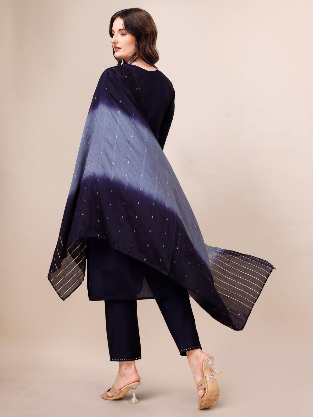 Hand Embroidered Kurta Set with 3/4 Sleeves, Pant and Dupatta