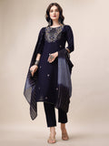 Multicolor hand embroidered kurta with 3/4 sleeves and matching dupatta