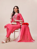Multicolor embroidered rayon kurta set with matching pants and dupatta for women