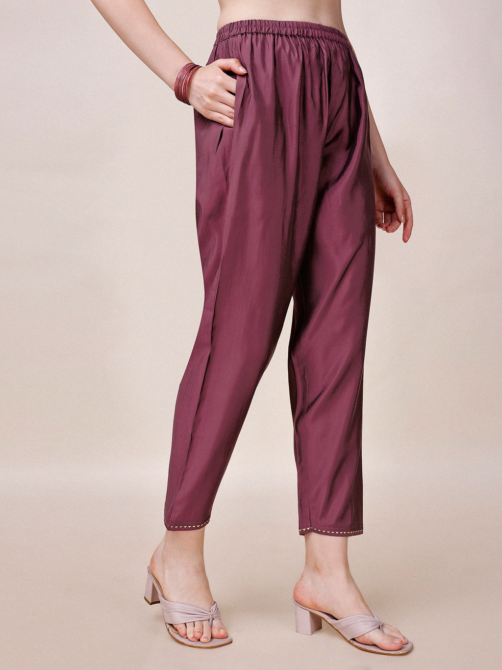 Multicolor Hand Embroidered Rayon Kurta with Pant & Printed Dupatta