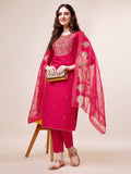Multicolor embroidered rayon kurta set with matching pants and dupatta