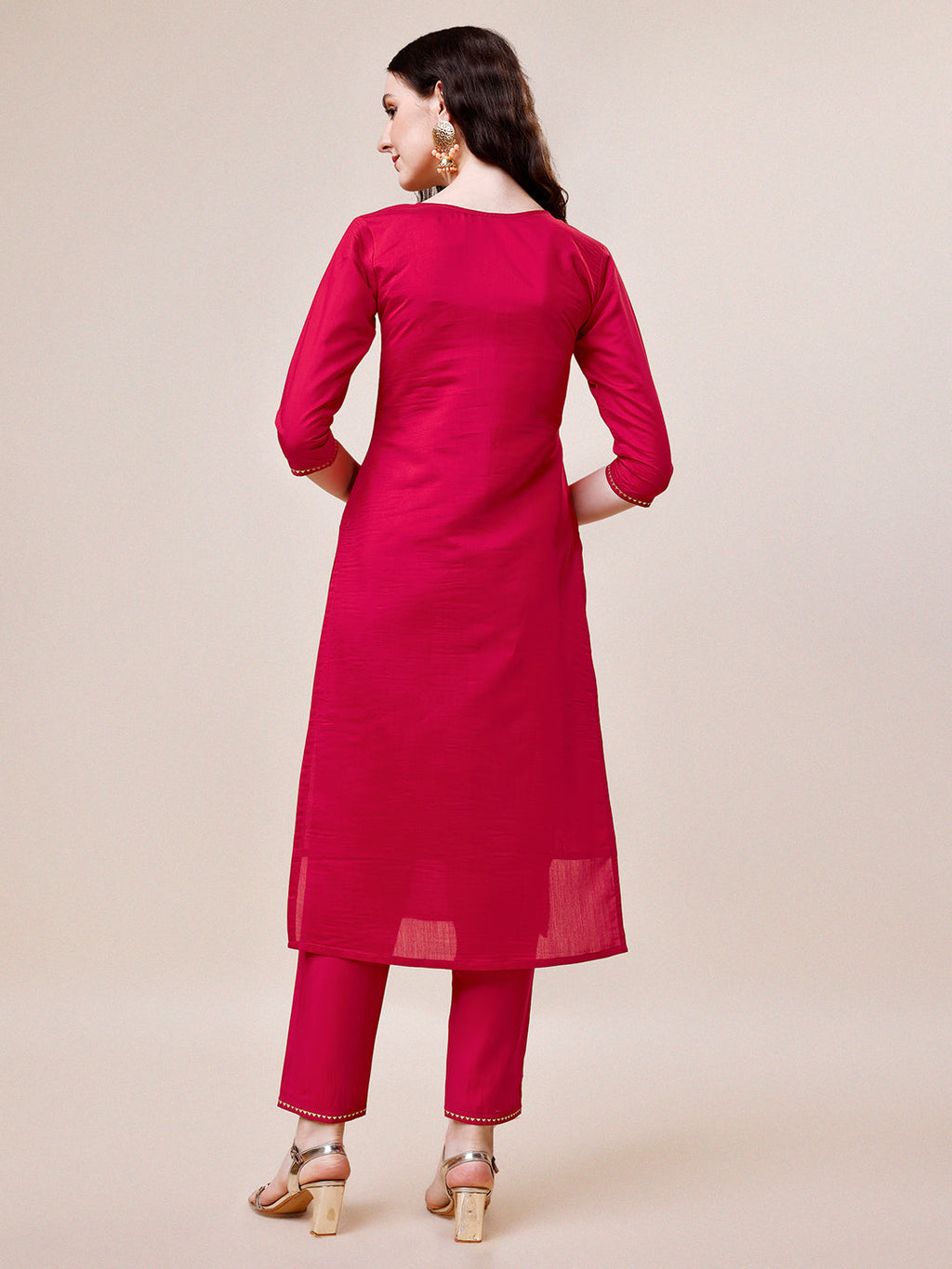 Multicolor Hand Embroidered Kurta Set with Pant and Dupatta