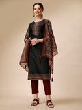 Multicolor polka and floral printed kurta set with matching pants and dupatta