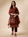Leheriya printed and embroidered multicolor kurta set with matching pants and dupatta.