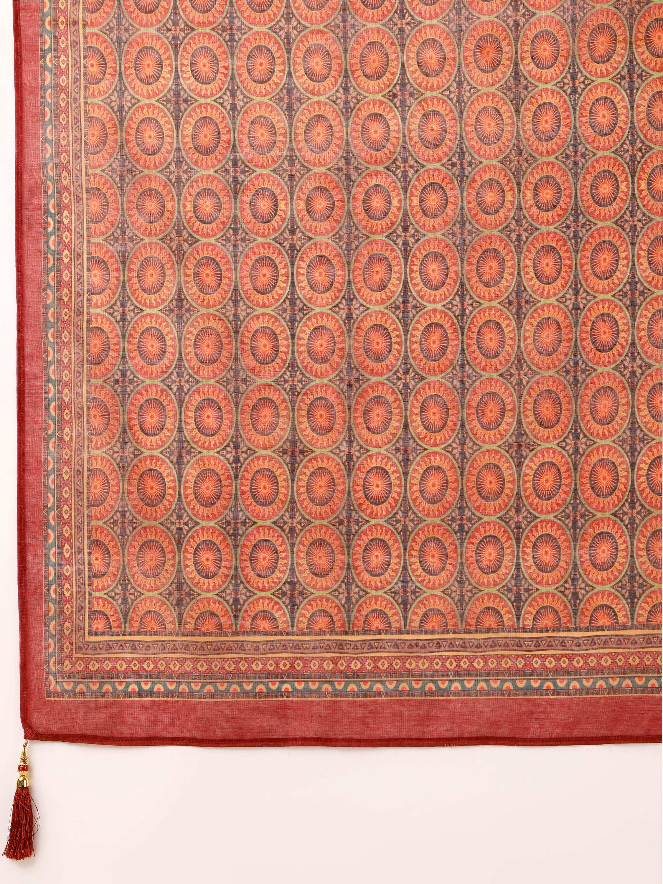 Ethnic Motif Printed & Embroidered Kurta Set with Dupatta