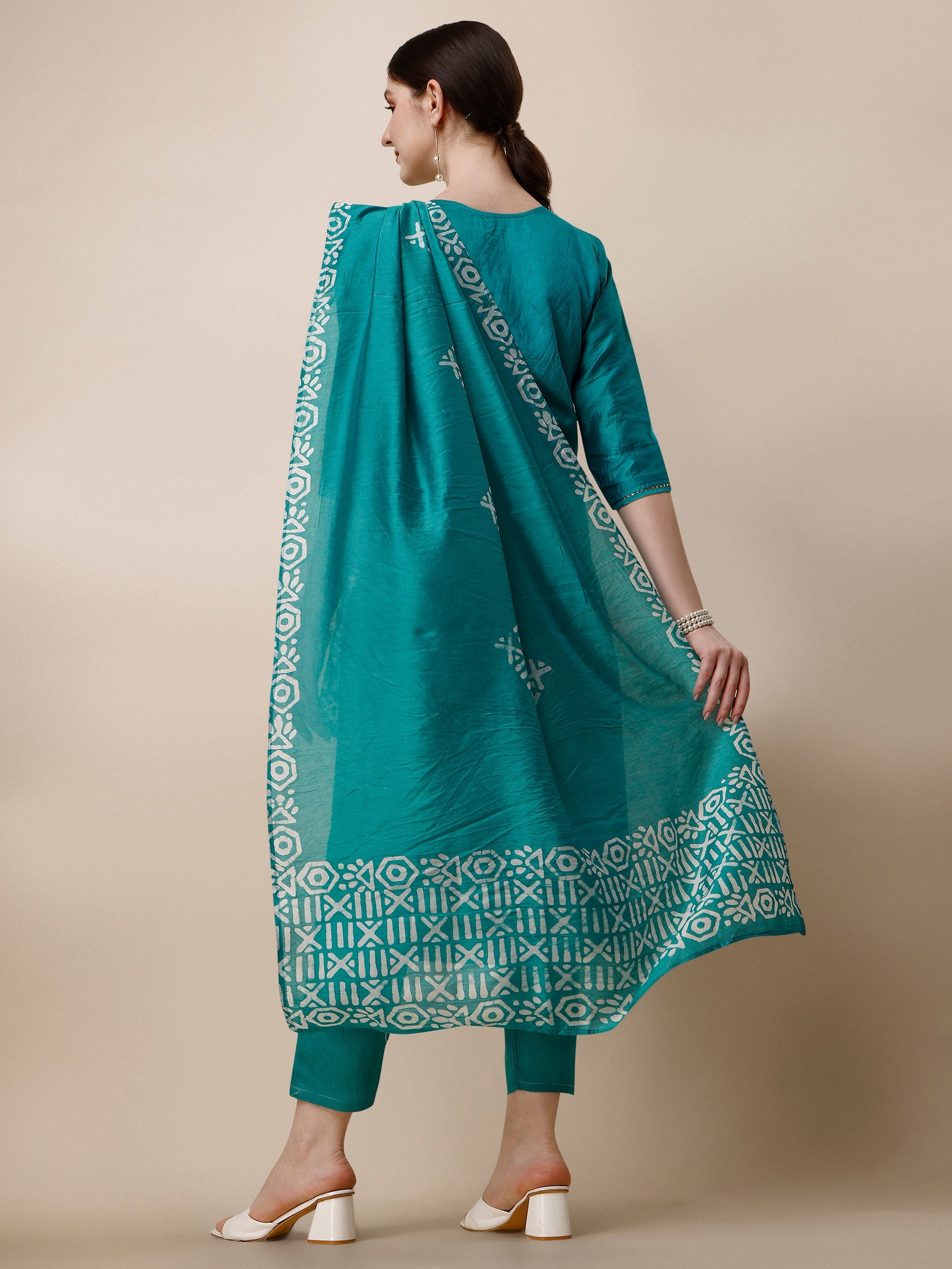 Embroidered Kurta With Pant And Dupatta Set, Multicolor - Hiral Fashion