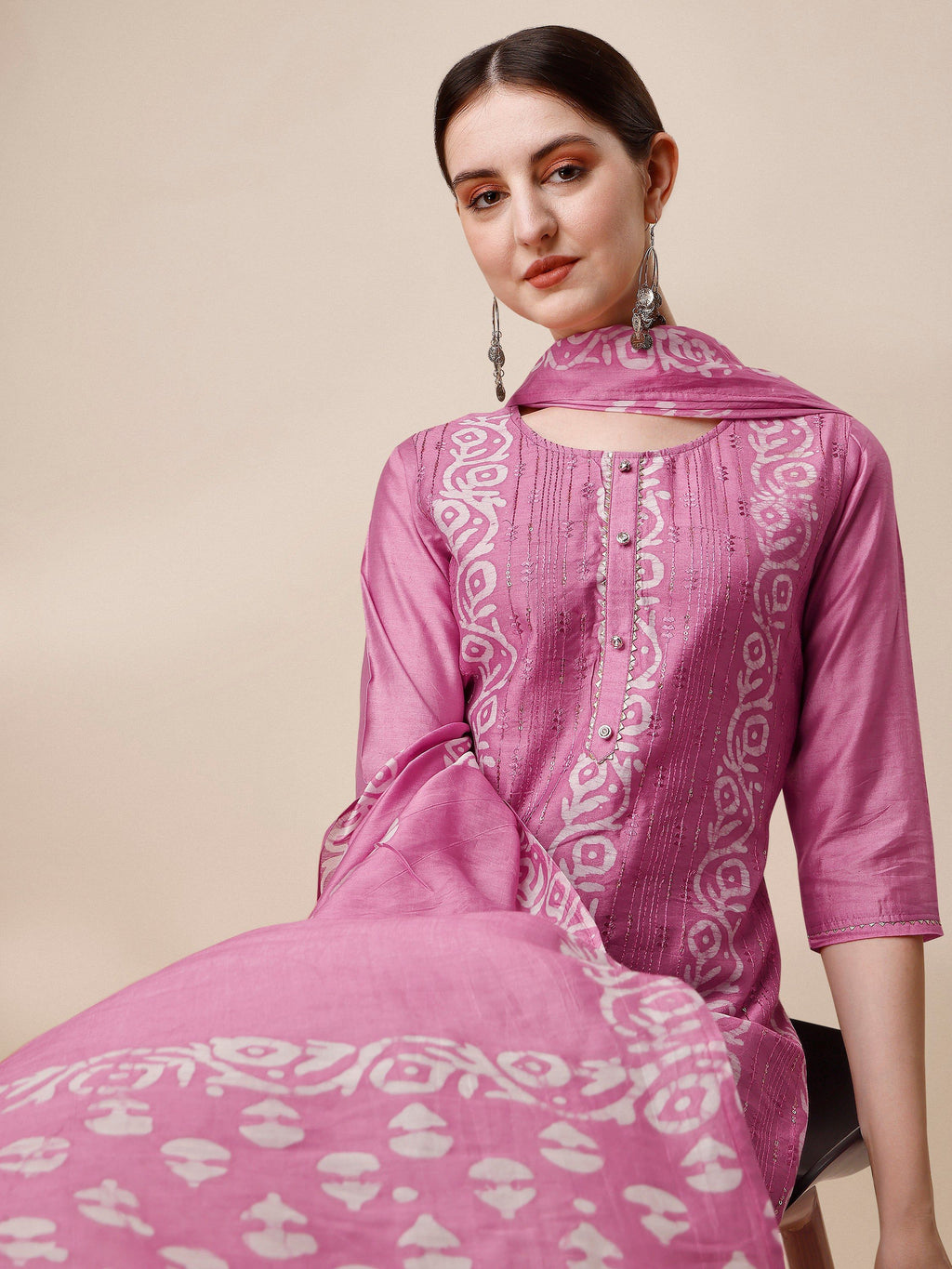 Multicolor Embroidered & Printed Kurta Set with Pant and Dupatta