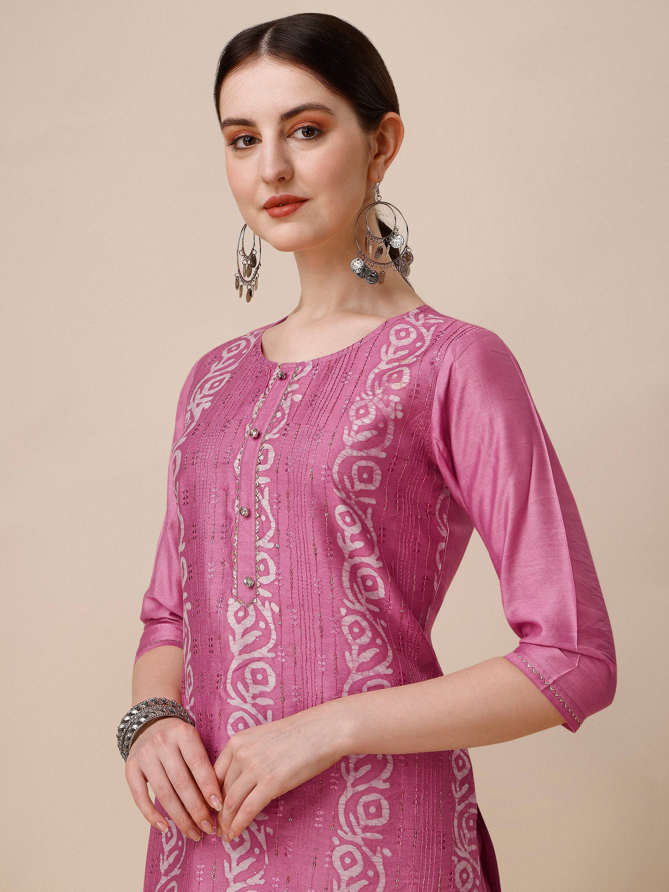 Multicolor Embroidered & Printed Kurta Set with Pant and Dupatta