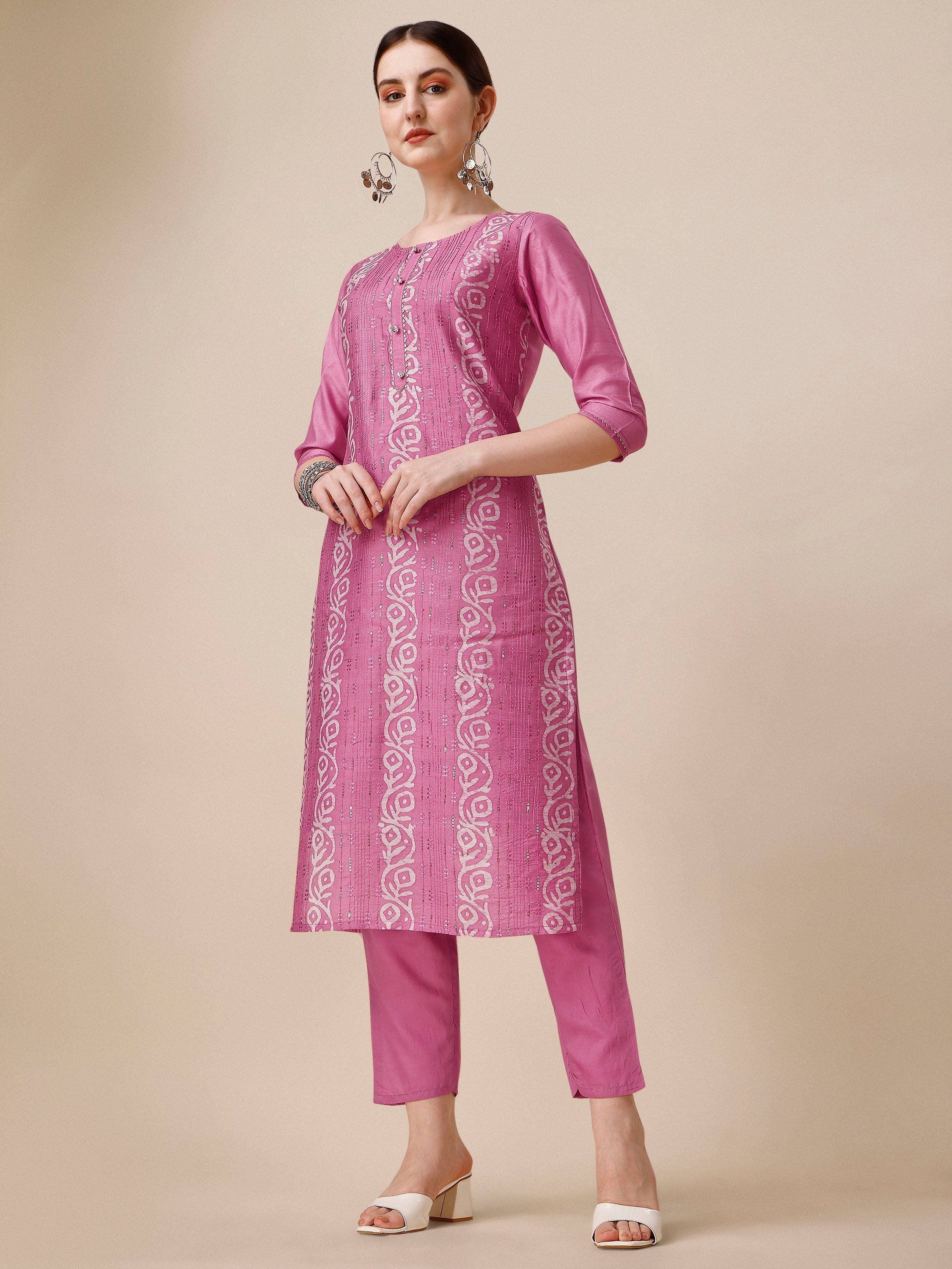 Multicolor Embroidered & Printed Kurta Set with Pant and Dupatta