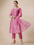 Multicolor embroidered and printed kurta set with matching pant and dupatta