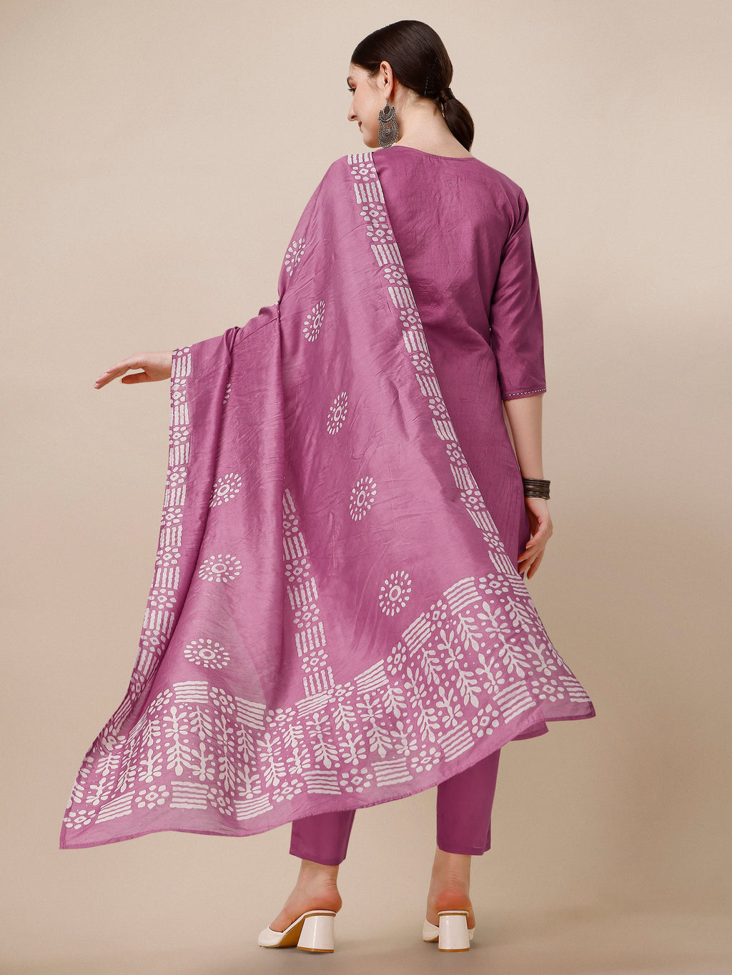 Multicolor Chanderi Bandhni Printed Kurta Set with Pant & Dupatta