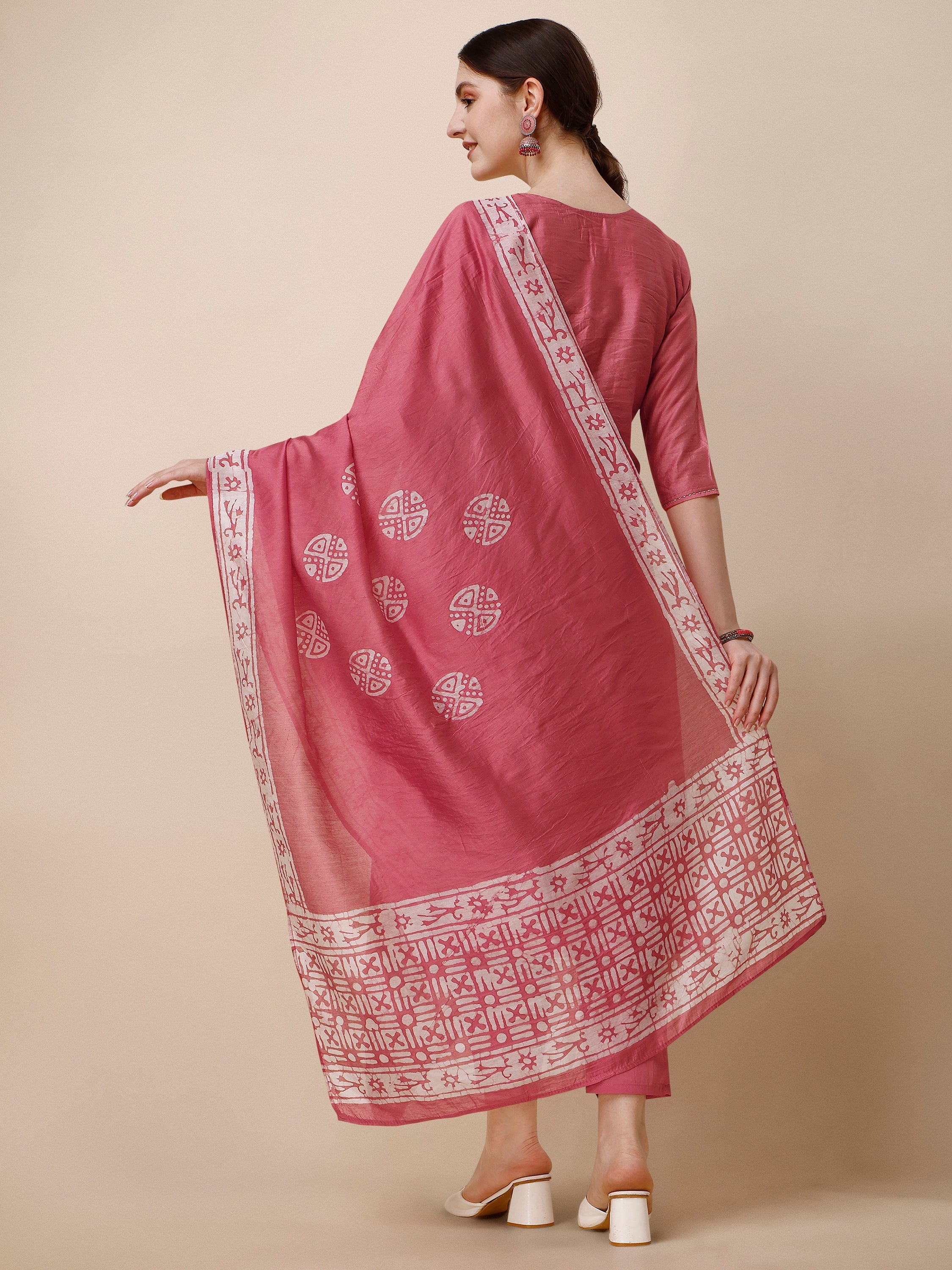 Printed & Embroidered Kurta With Pant & Dupatta Set, Multicolor - Hiral Fashion