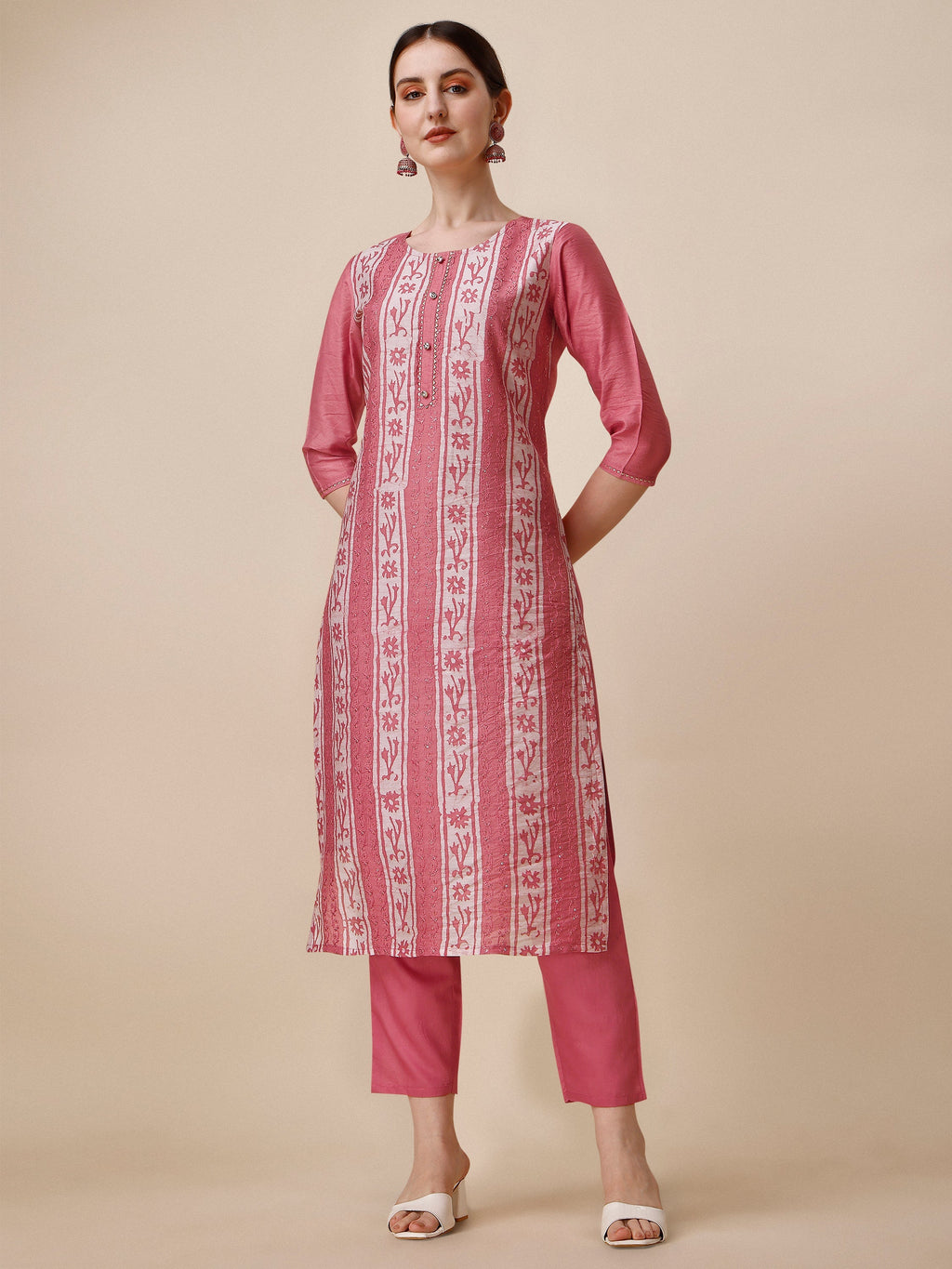 Printed & Embroidered Kurta With Pant & Dupatta Set, Multicolor - Hiral Fashion