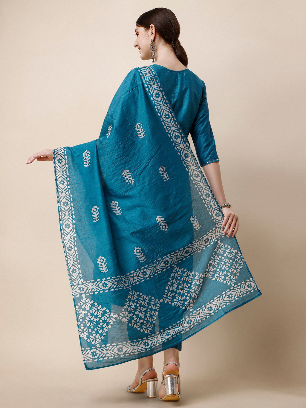 Printed & Embroidered Kurta With Pant & Dupatta Set, Multicolor - Hiral Fashion