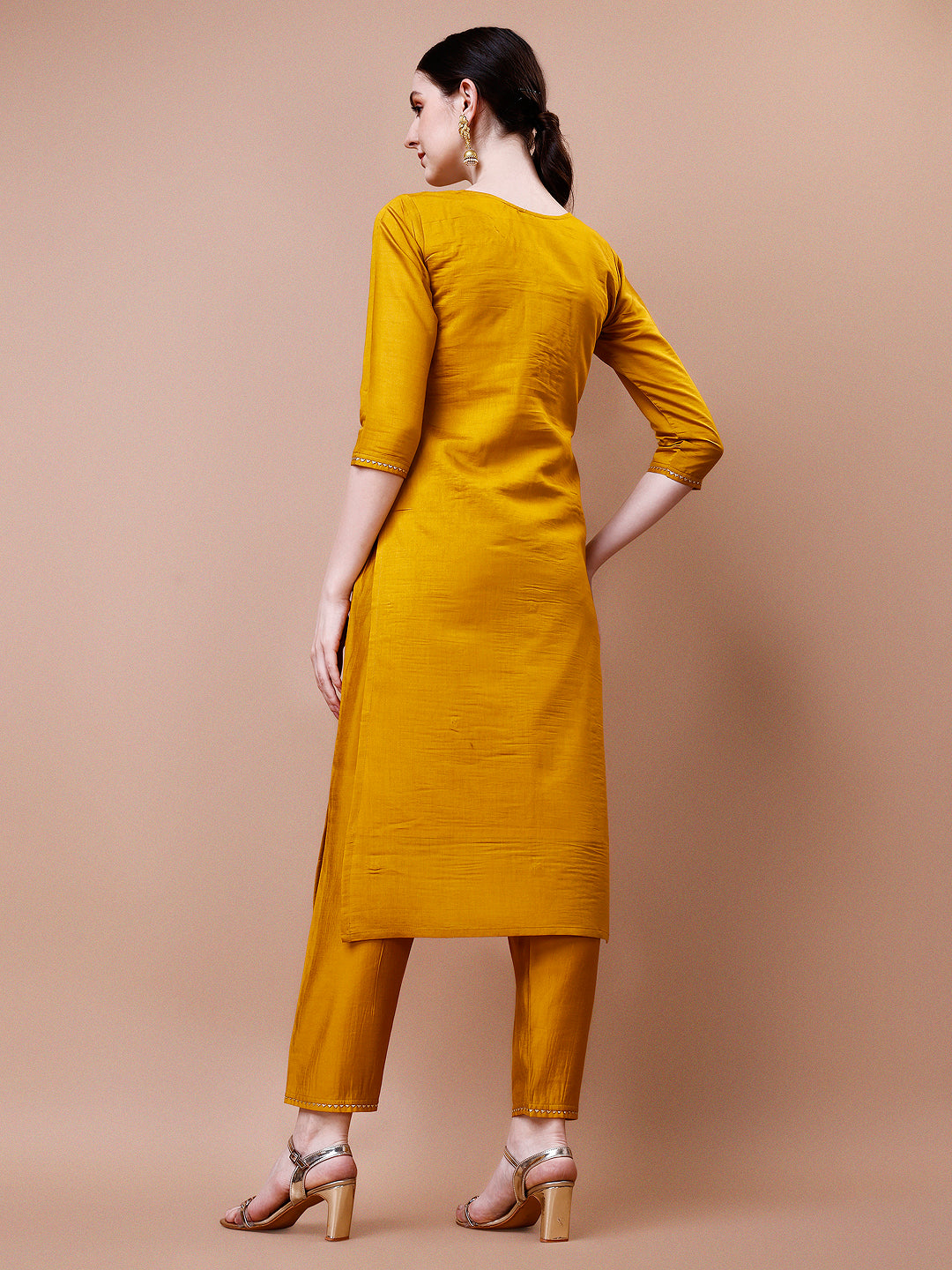Multicolor Hand Embroidered Kurta Pant and Dupatta Set