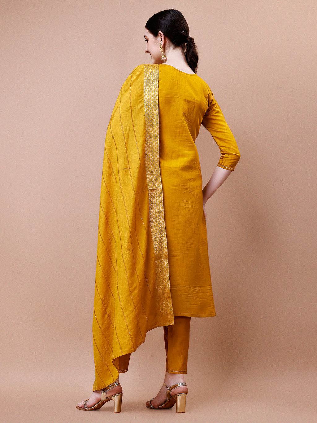 Multicolor Hand Embroidered Kurta Pant and Dupatta Set