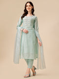 Hand Embroidered Kurta With Pant And Organza Dupatta Set, Multicolor - Hiral Fashion