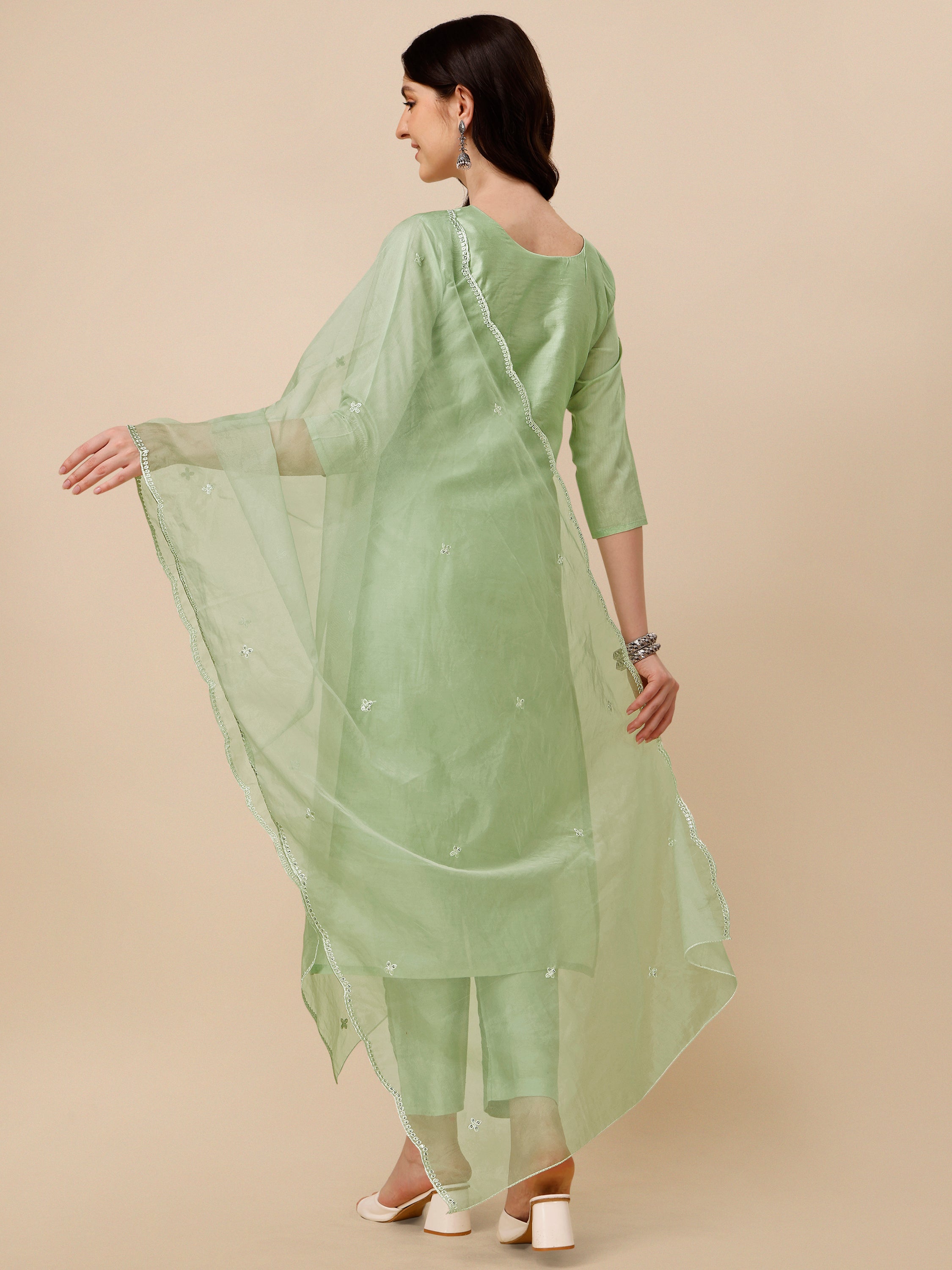 Hand Embroidered Kurta With Pant And Dupatta Set, Multicolor - Hiral Fashion