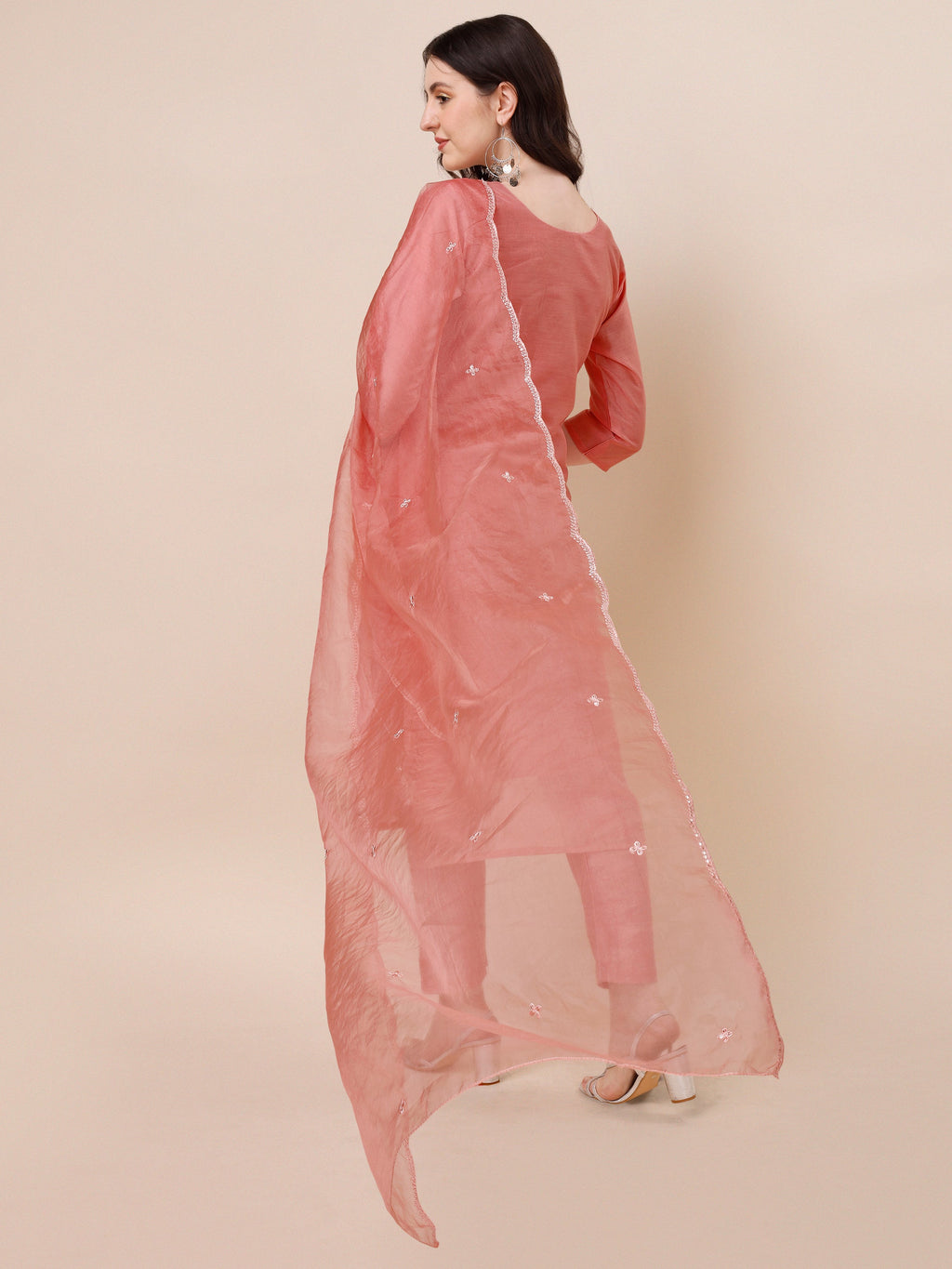 Hand Embroidered Kurta With Pant & Organza Dupatta, Multicolor - Hiral Fashion