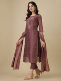 Hand embroidered multicolor kurta set with matching pants and dupatta
