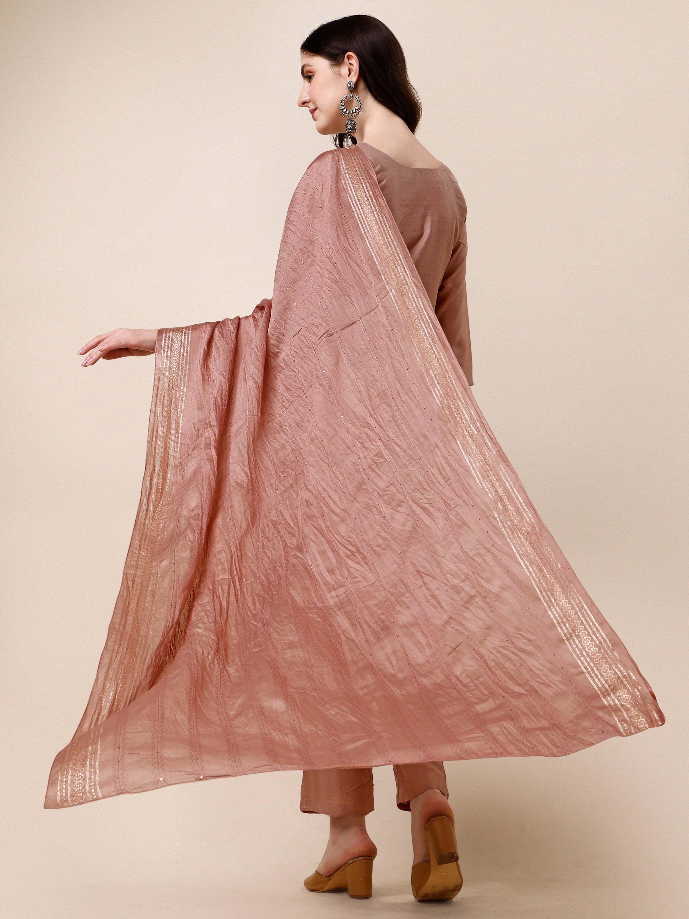 Multicolor Embroidered Kurta With Pant And Dupatta Set