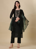 Embroidered Kurta With Pant And Dupatta Set, Multicolor - Hiral Fashion