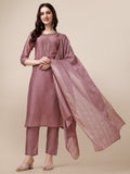 Hand embroidered multicolor kurta set with pants and dupatta