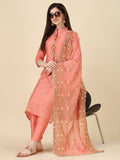 Embellished Hand Embroidered Buttoned Kurta With Pant & Dupatta Set, Multicolor - Hiral Fashion
