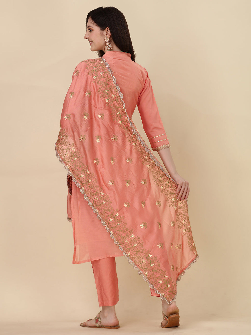 Embellished Hand Embroidered Buttoned Kurta With Pant & Dupatta Set, Multicolor - Hiral Fashion