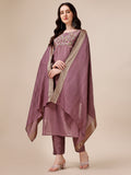Hand Embroidered Multicolor Kurta Set with Pant and Dupatta