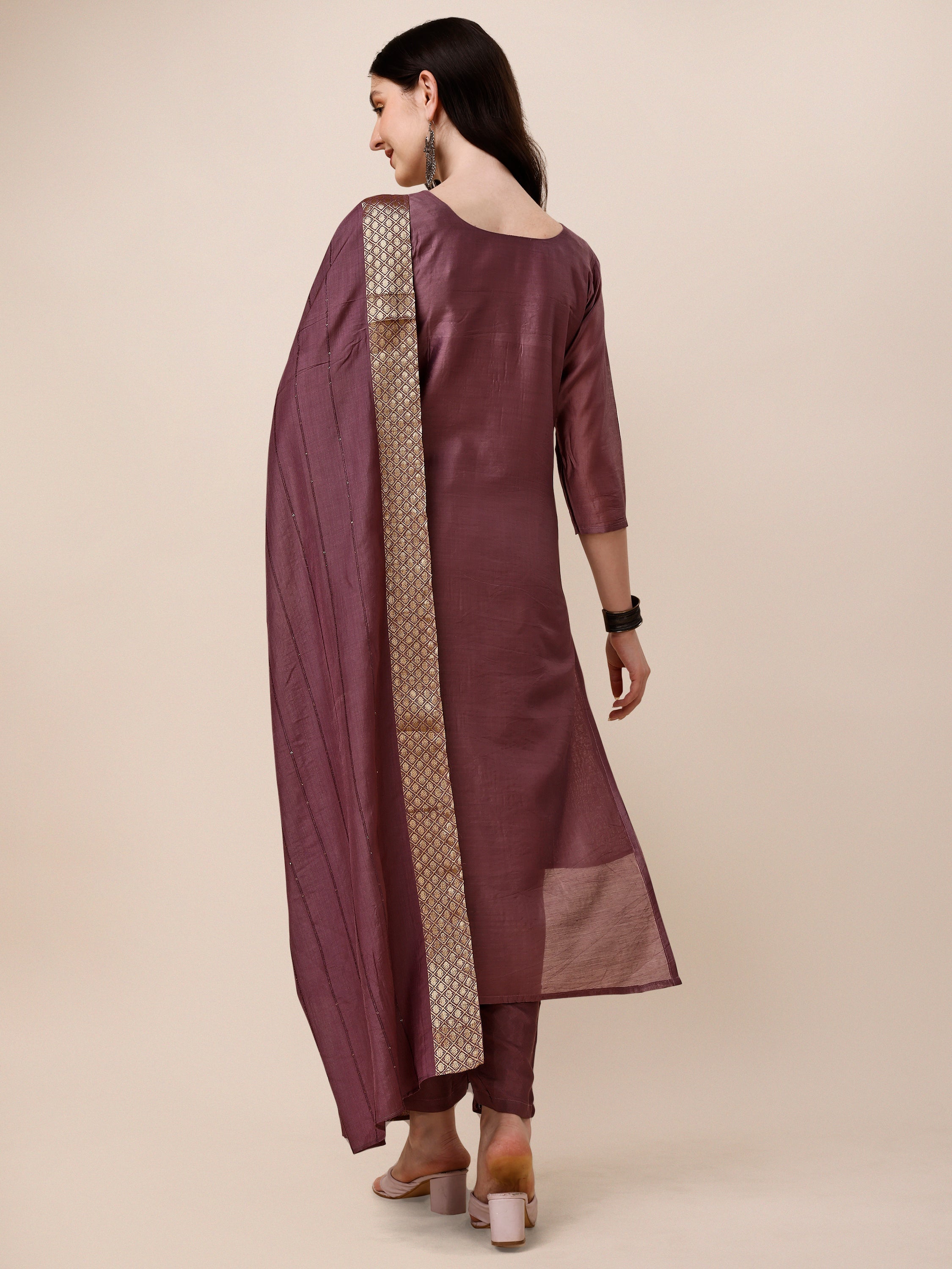 Hand Embroidered Multicolor Kurta Set with Pant and Dupatta