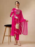 Multicolor Lehariya printed kurta with matching pants and dupatta made of rayon.