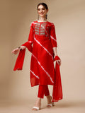 Lehariya printed rayon kurta with embroidery and matching set