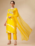 Lehariya Printed And Embroidered Kurta With Pant And Dupatta Set, Multicolor - Hiral Fashion