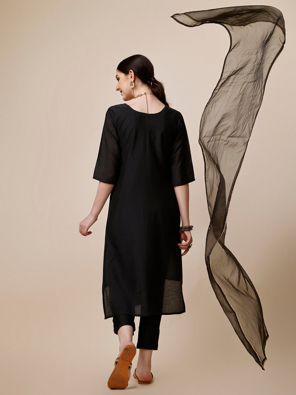 Embroidered Kurta With Pant And Dupatta Set, Multicolor - Hiral Fashion