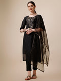 Embroidered Kurta With Pant And Dupatta Set, Multicolor - Hiral Fashion