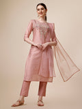 Hand Embroidered Kurta With Pant & Dupatta Set, Multicolor - Hiral Fashion
