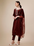 Embroidered Color Kurta With Pant And Dupatta Set, Multicolor - Hiral Fashion