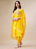 Embroidered And Leheriya Printed Kurta With Pant And Dupatta Set, Multicolor - Hiral Fashion